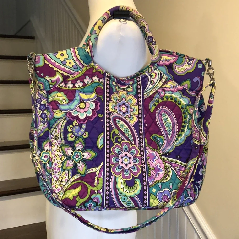VERA BRADLEY Purple Turquoise Quilted Paisley Shoulder Bag Crossbody Adj. Strap - Picture 3 of 16